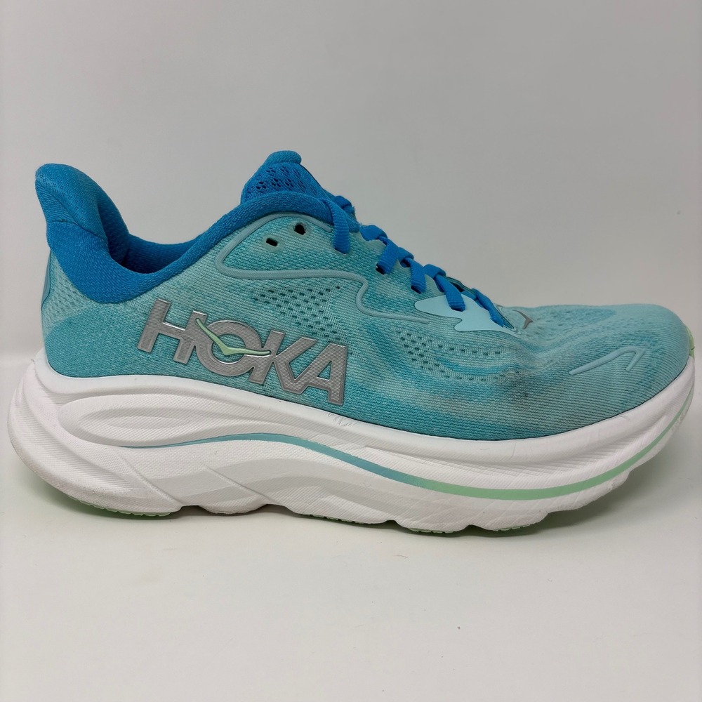 Hoka Clifton 10 Women Size 8.5 Blue White Athletic Running Shoes Sneakers